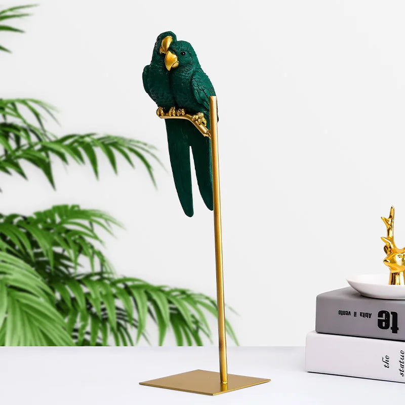 Resin Parrot Statue With Gold Stand