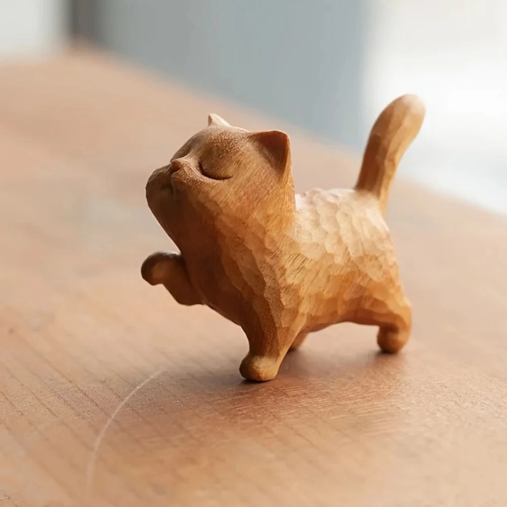 Handcrafted Wooden Cat Figurine