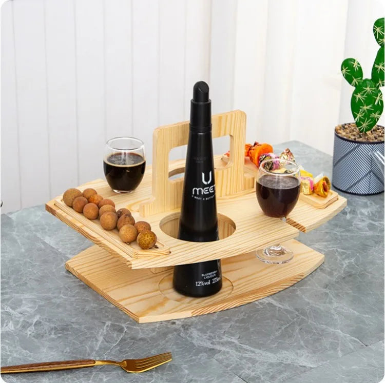 Wooden Wine and Glass Holder and Charcuterie Board