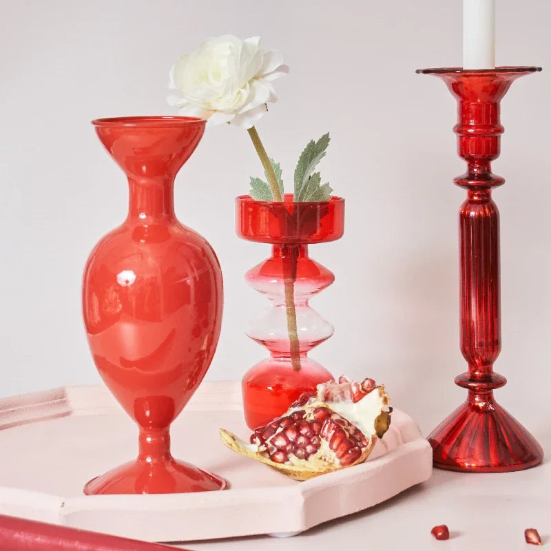 Red Glass Candle Holder