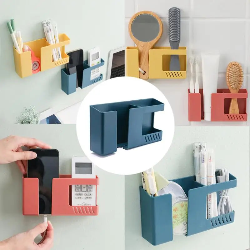 Multifunctional Wall Mounted Storage Rack for Phones & Remotes