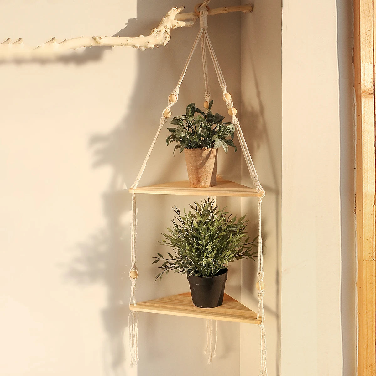 Macrame Wall Hanging Wood Shelf