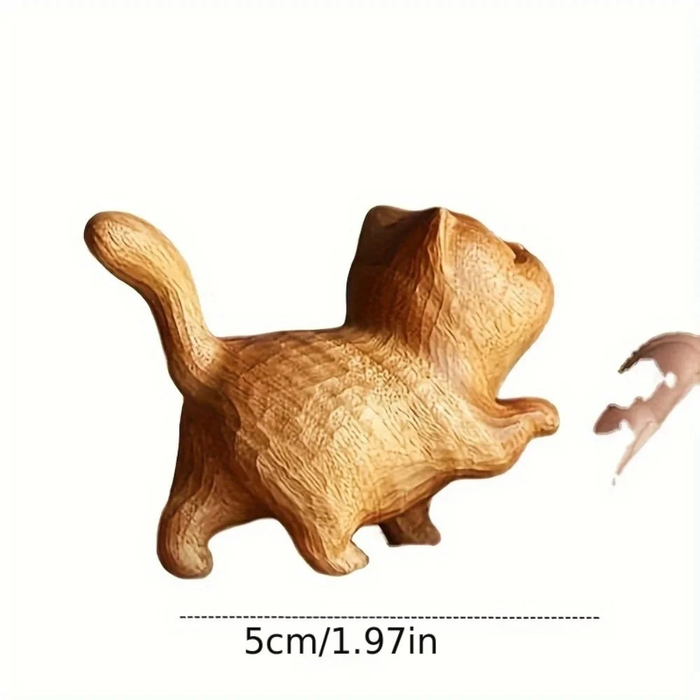 Handcrafted Wooden Cat Figurine