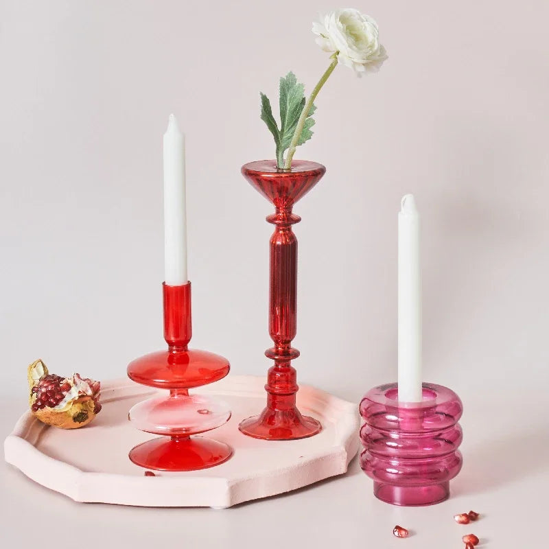 Red Glass Candle Holder