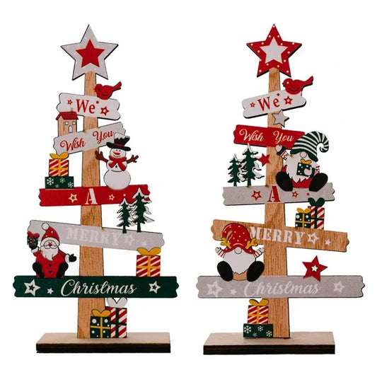 Add festive cheer to your home or office with our Cute Wooden Christmas Tree featuring Santa and a Snowman—perfect for holiday decor!