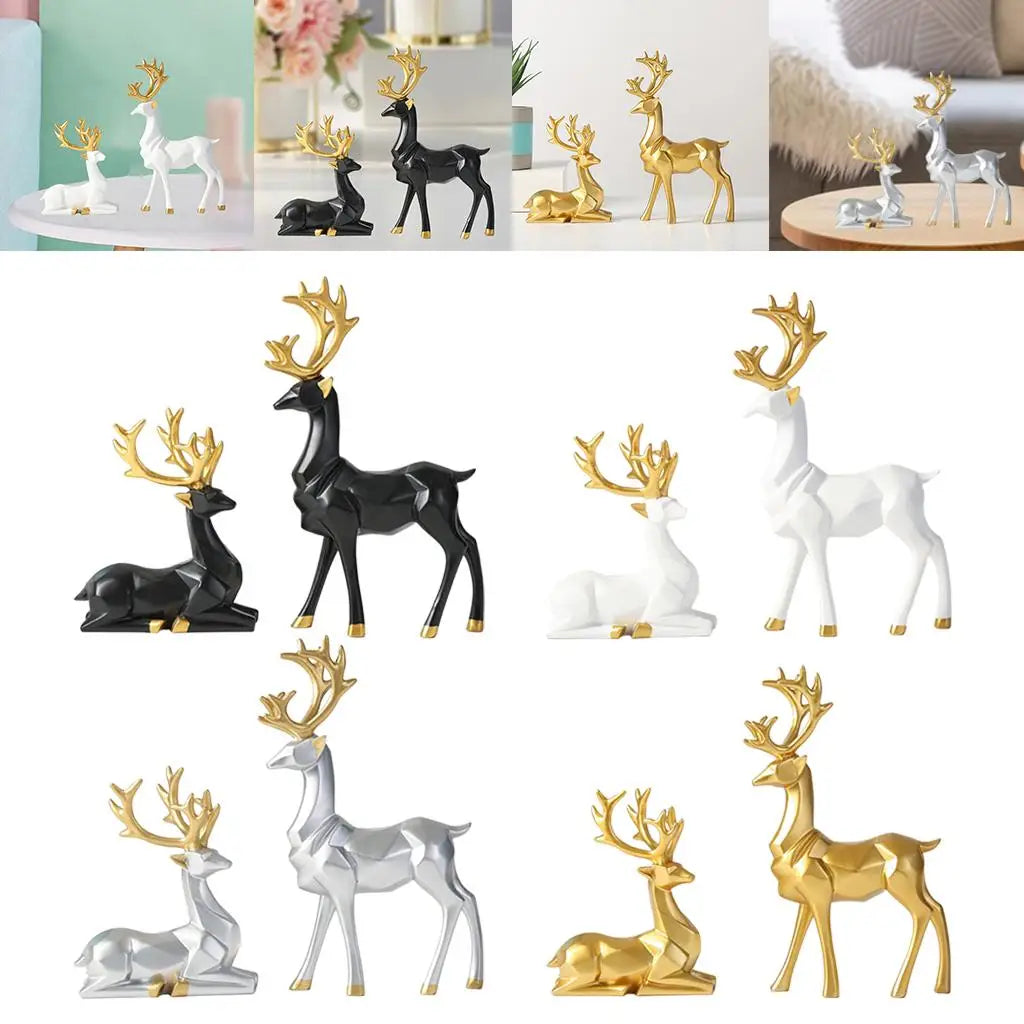 Couple Elk Deer Statues Sculpture Figurines Ornaments