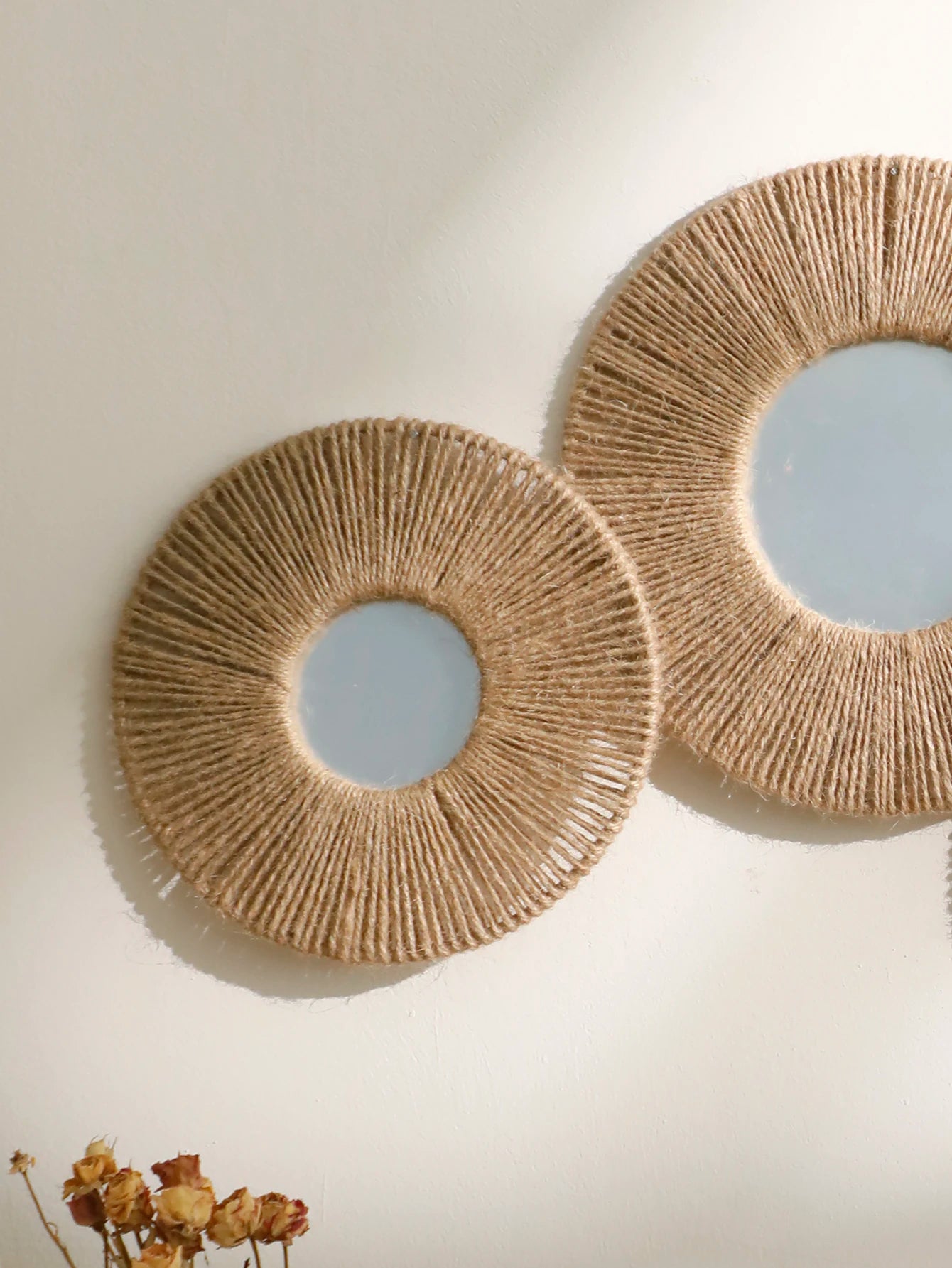 Round Wall Mirror with Woven Hemp Rope