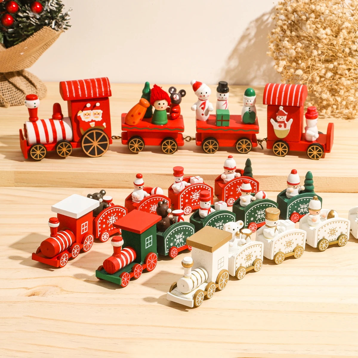 Add festive charm with our Christmas Train Decor, available in durable plastic or wood—perfect for enhancing your holiday setup!