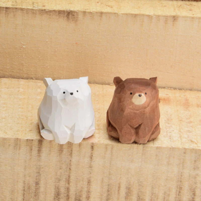 Mini Wood Carving Bear Figurines