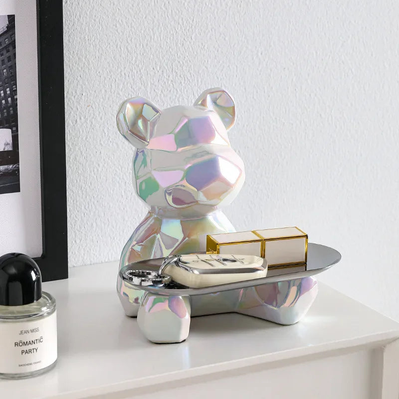 Geometric Bear Statue with Tray