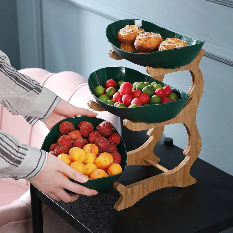 Wooden Tableware Fruit Bowl with Partitioned Trays