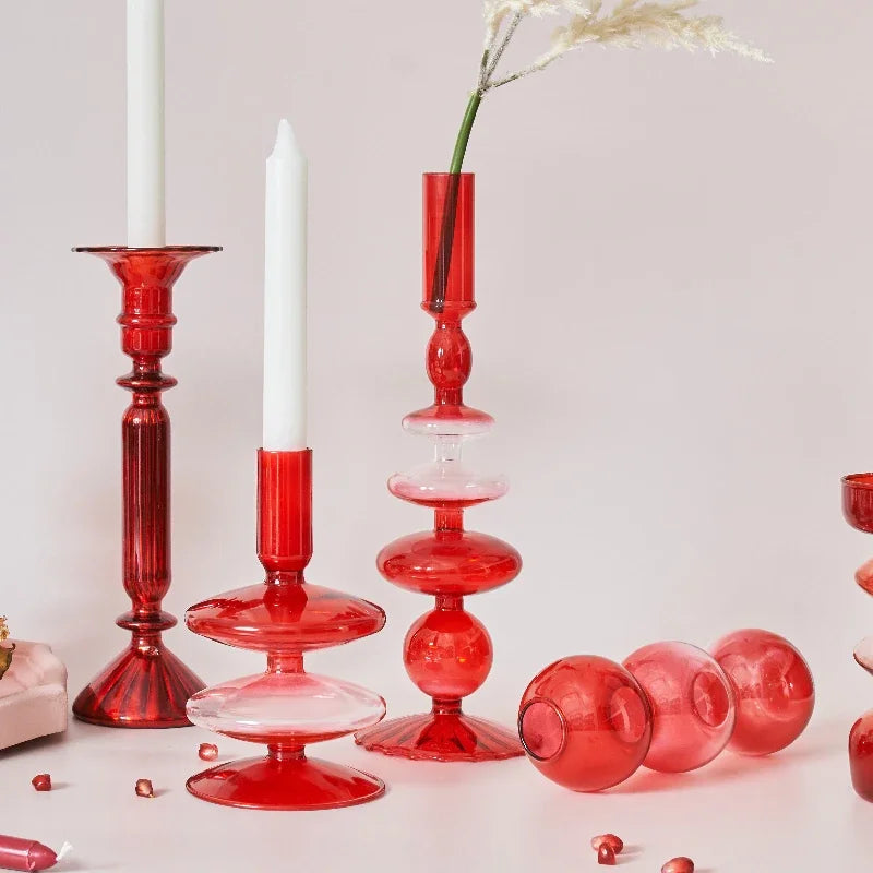 Red Glass Candle Holder