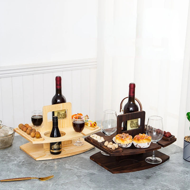 Wooden Wine and Glass Holder and Charcuterie Board