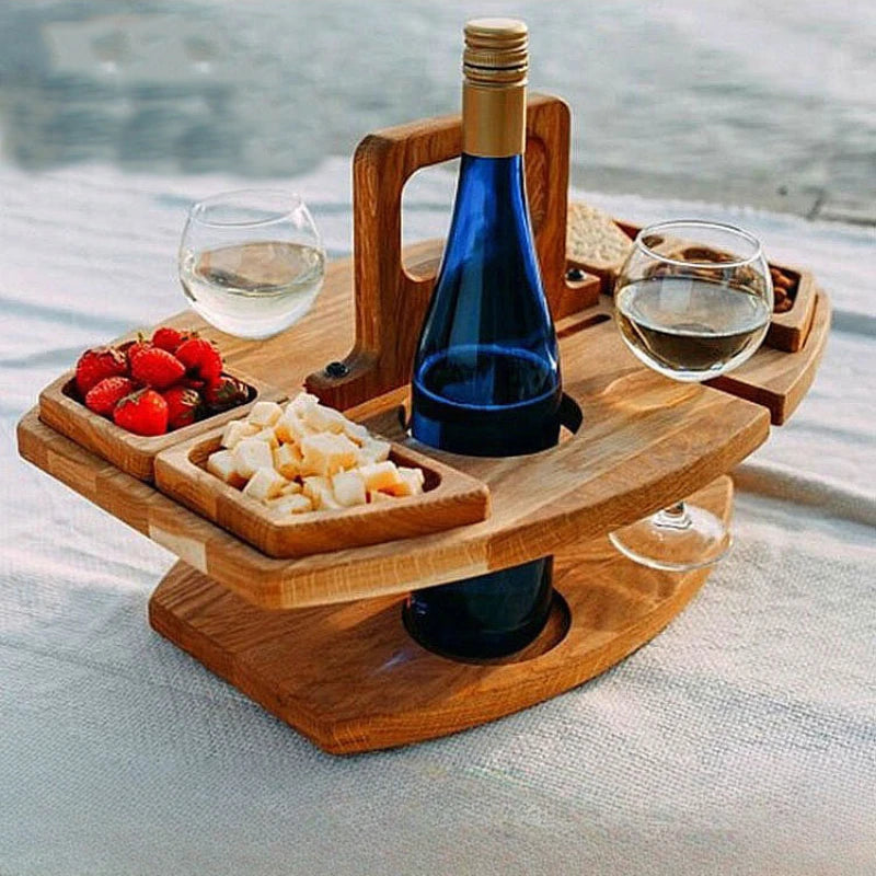 Wooden Wine and Glass Holder and Charcuterie Board