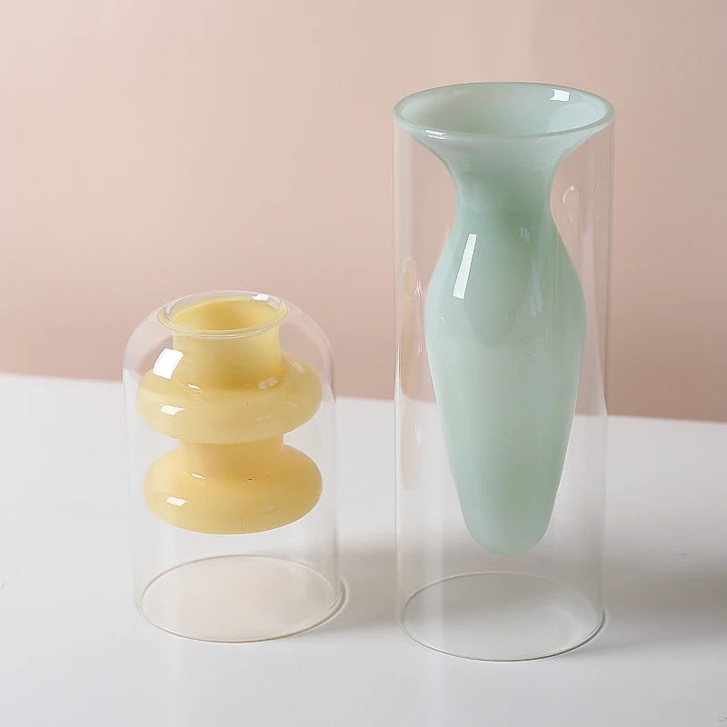 Double Wall Borosilicate Cylinder Flower Vase