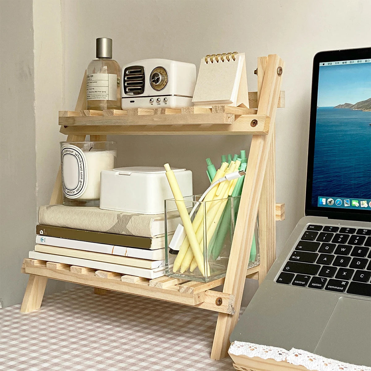 Discover our Wooden 2-Layer Desktop Storage Rack, crafted from high-quality wood for stylish and efficient workspace organization.