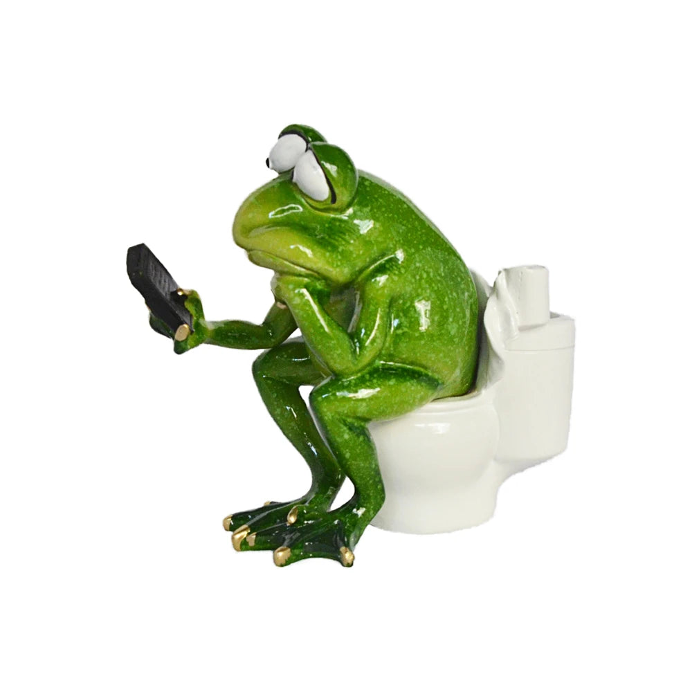 Resin Frog On Toilet Statue