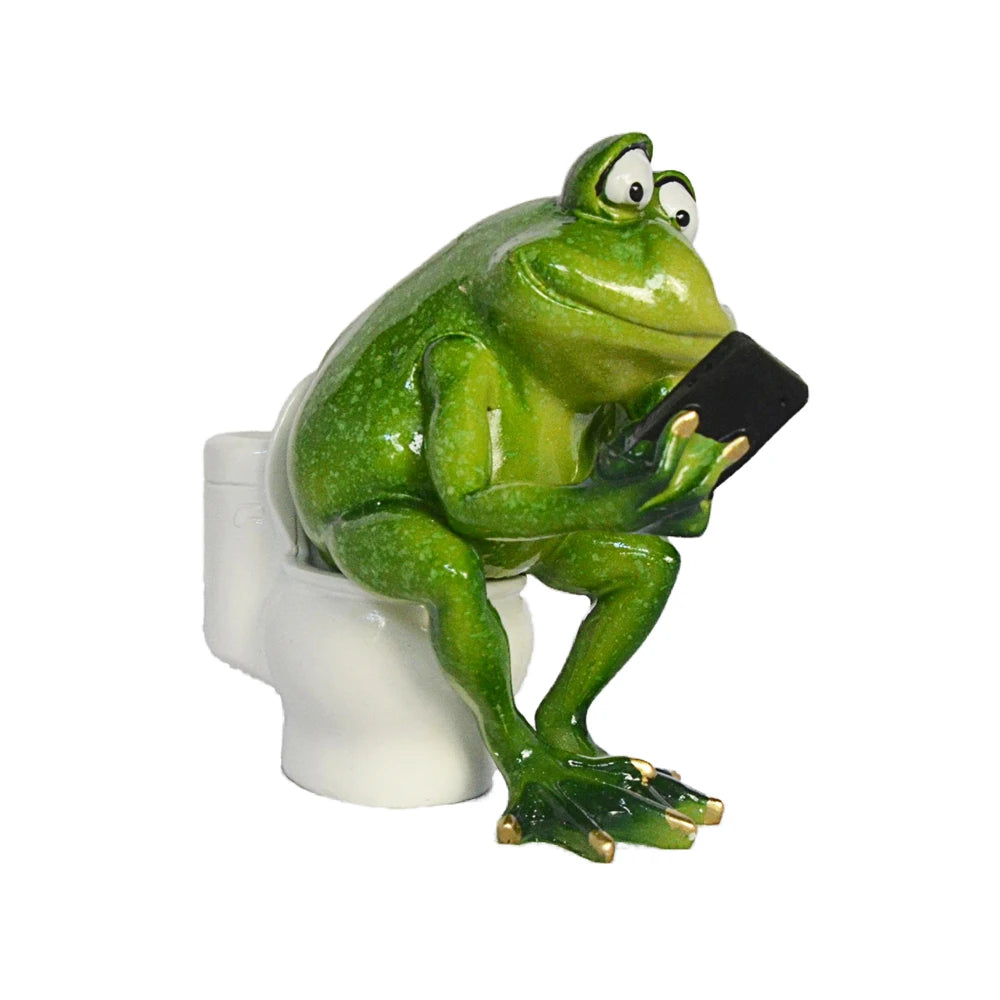 Resin Frog On Toilet Statue