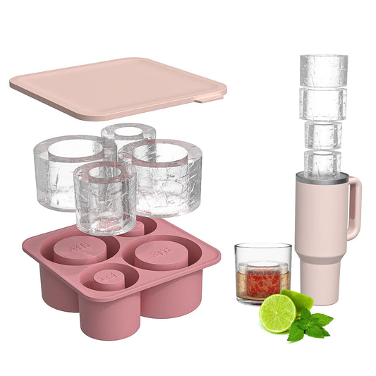 Versatile silicone Stanley Cup ice molds: Durable, flexible, heat-resistant (-40℃ to +240℃), perfect for ice cubes, chocolates, baking, and DIY crafts. Available in Pink, Gray, Green, and Black