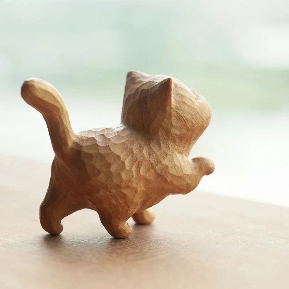 Handcrafted Wooden Cat Figurine