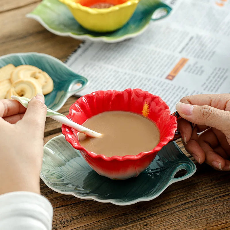 Ceramic Coffee Flower Cup with Saucer