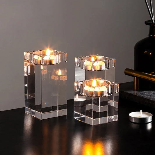 Elevate your decor with these Modern Glass Candle Holders. Sleek, versatile, and available in various sizes, perfect for romantic settings or as standalone decor.