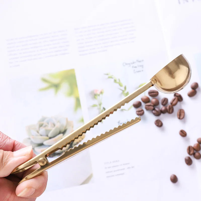 Stainless Steel Coffee Scoop with Sealing Clip and Measuring Tool