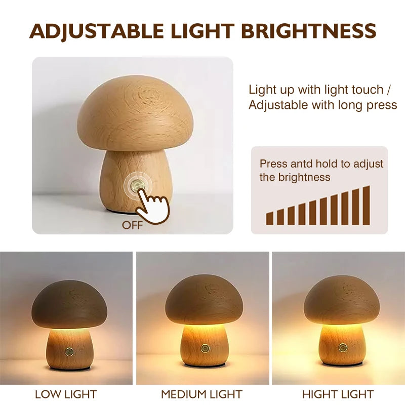 Wooden Mushroom Night Light Lamp