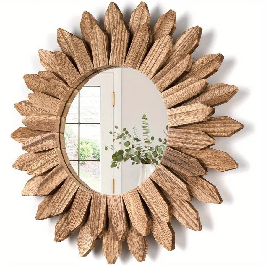 Discover a charming 12-inch rustic wooden farmhouse decorative mirror, perfect for bedrooms, bathrooms, and entryways. Enhance your decor with its warm, rustic elegance.