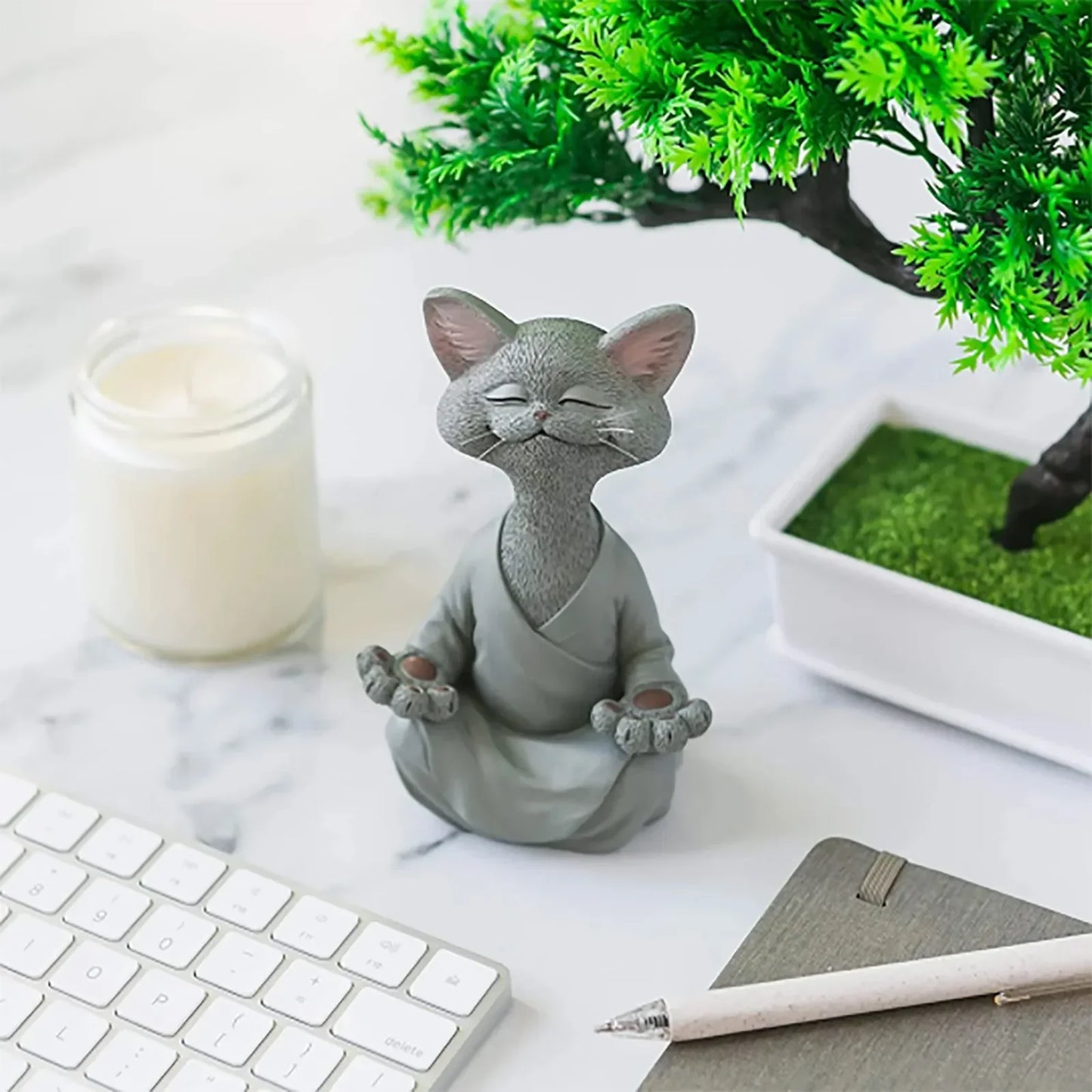 Bring tranquility and charm to any space with meditating Buddha cat figurines, perfect for yoga enthusiasts and cat lovers. Handmade from durable resin with intricate details.