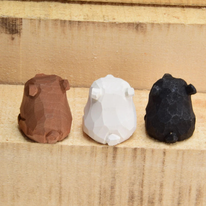 Mini Wood Carving Bear Figurines