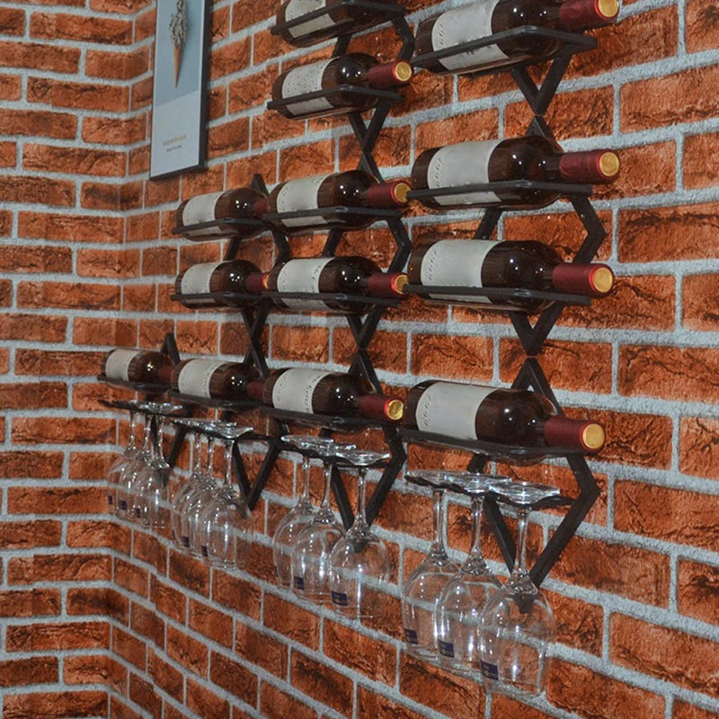 Elevate your wine collection with this durable Iron Wine Rack. Its stylish, wall-mounted design showcases bottles and glasses, blending elegance with practicality.