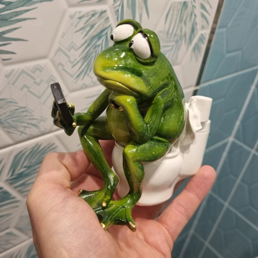 Resin Frog On Toilet Statue