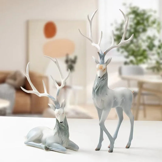 Luxury resin reindeer statue: High-end design in white or cyan. Elegant, durable, and versatile for any space. Perfect gift for special occasions or chic decor