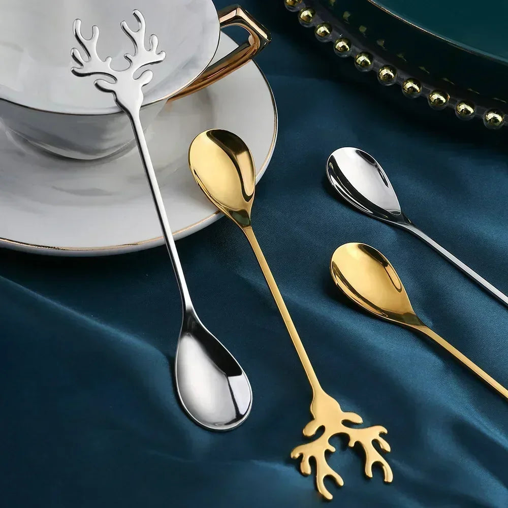 Christmas Elk Head-Shaped Stainless Steel Coffee Spoons