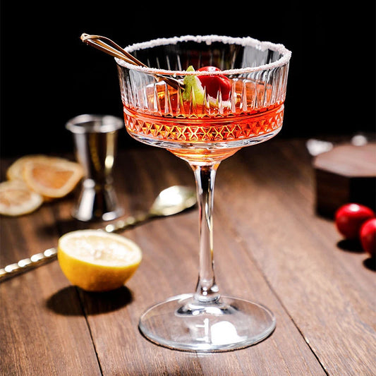 Elevate your bar with European Style Carved Cocktail Glasses. Perfect for mojitos and martinis, these elegant goblets add sophistication to any occasion.