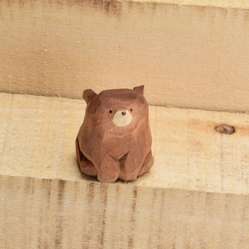 Mini Wood Carving Bear Figurines