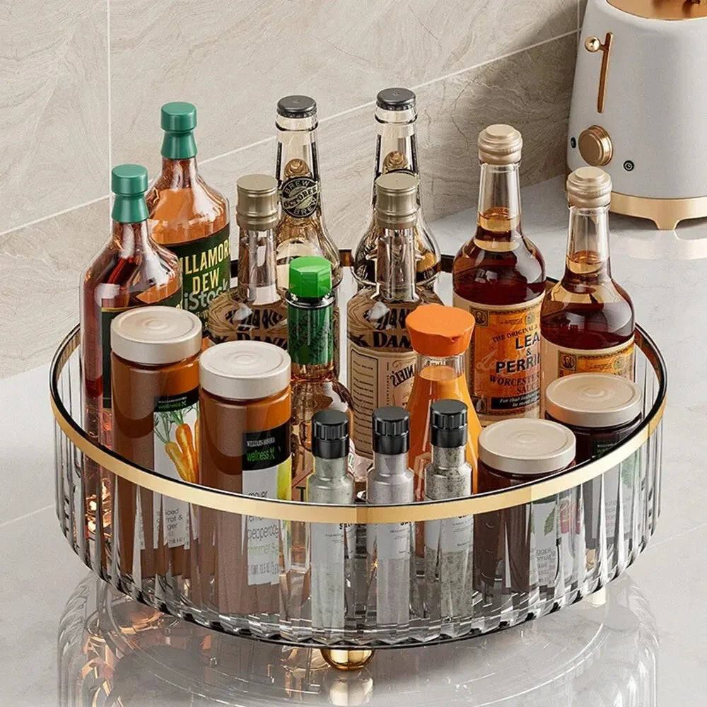 Keep spices organized with our Rotating Spice Rack. Holds up to 20 bottles, features a transparent design for easy access, and fits compactly in any space.