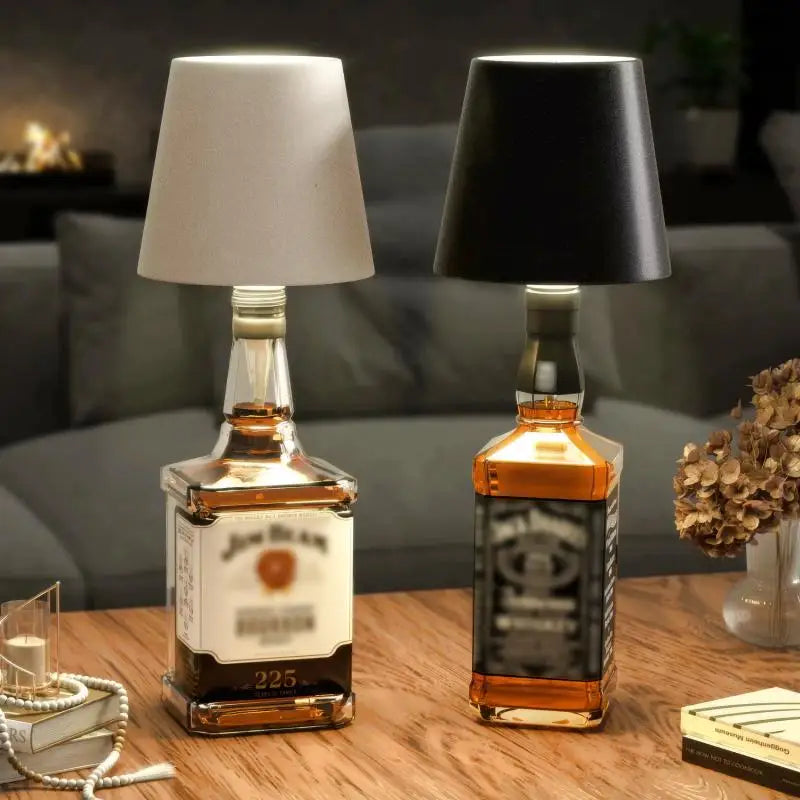 Wireless Bottle Lamp blends classic design with modern touch control. Infinitely dimmable, three light colors, USB rechargeable. Ideal for elegant home or commercial decor.