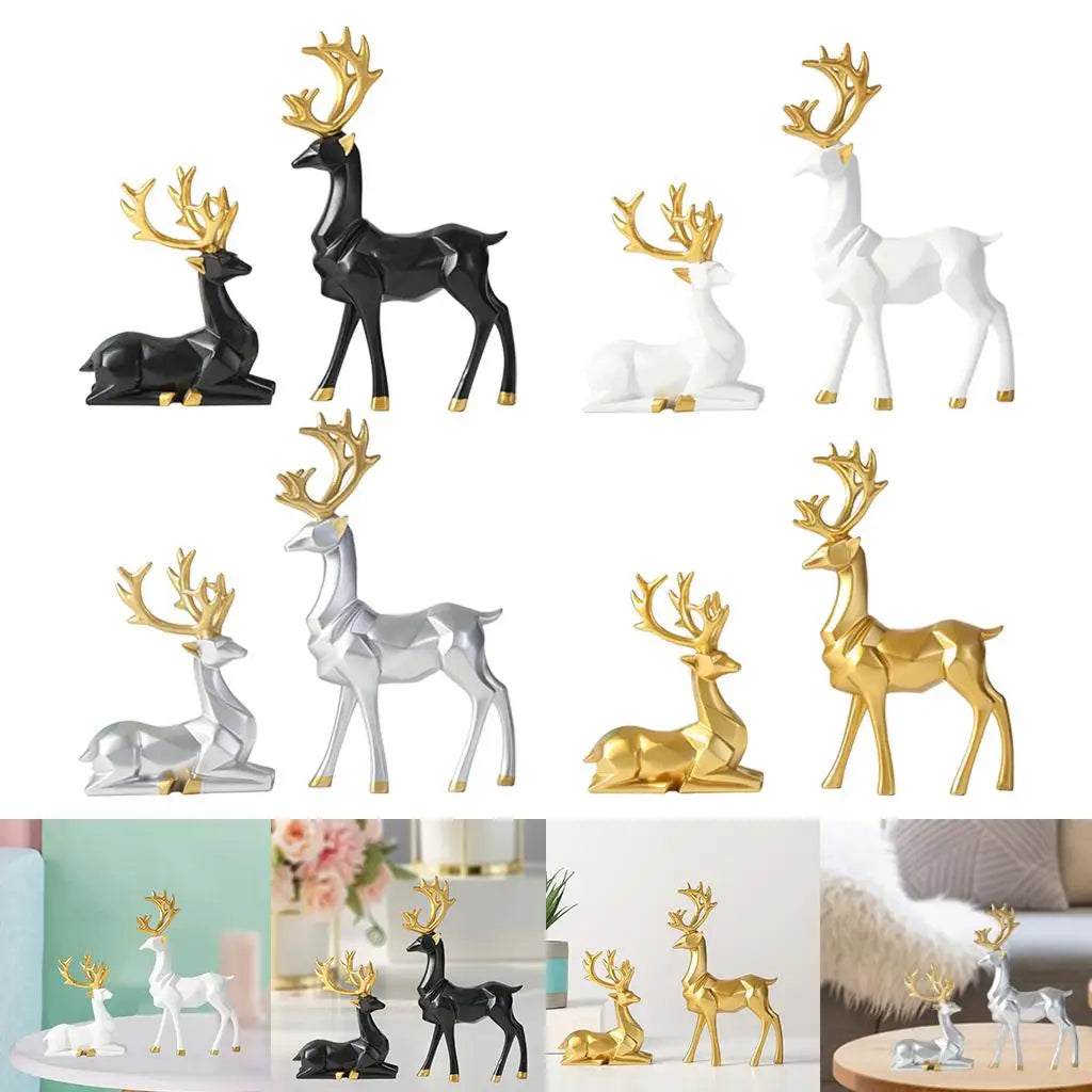 Couple Elk Deer Statues Sculpture Figurines Ornaments