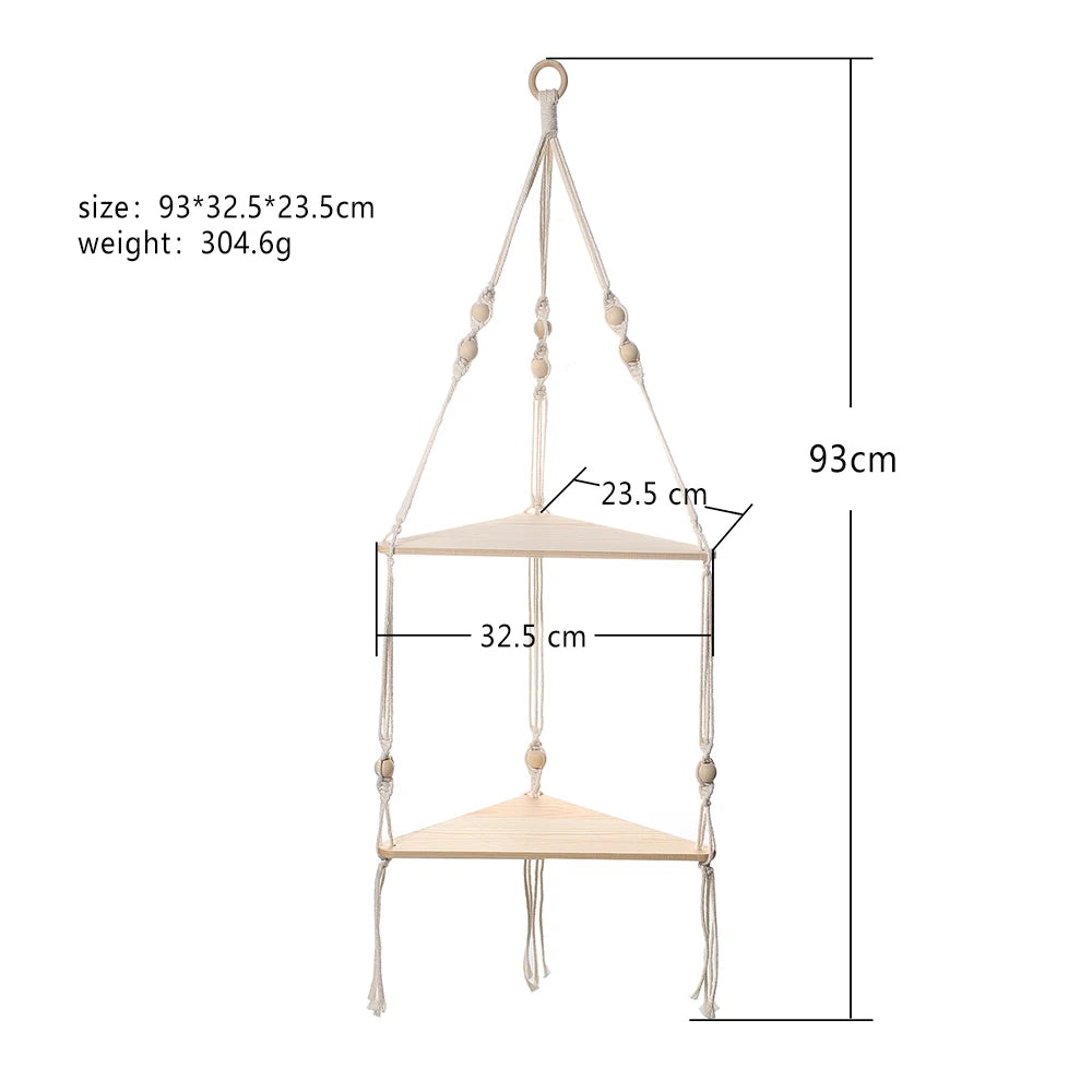 Macrame Wall Hanging Wood Shelf