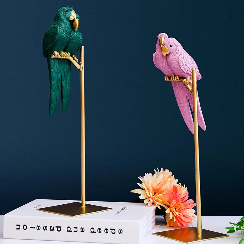 Resin Parrot Statue With Gold Stand