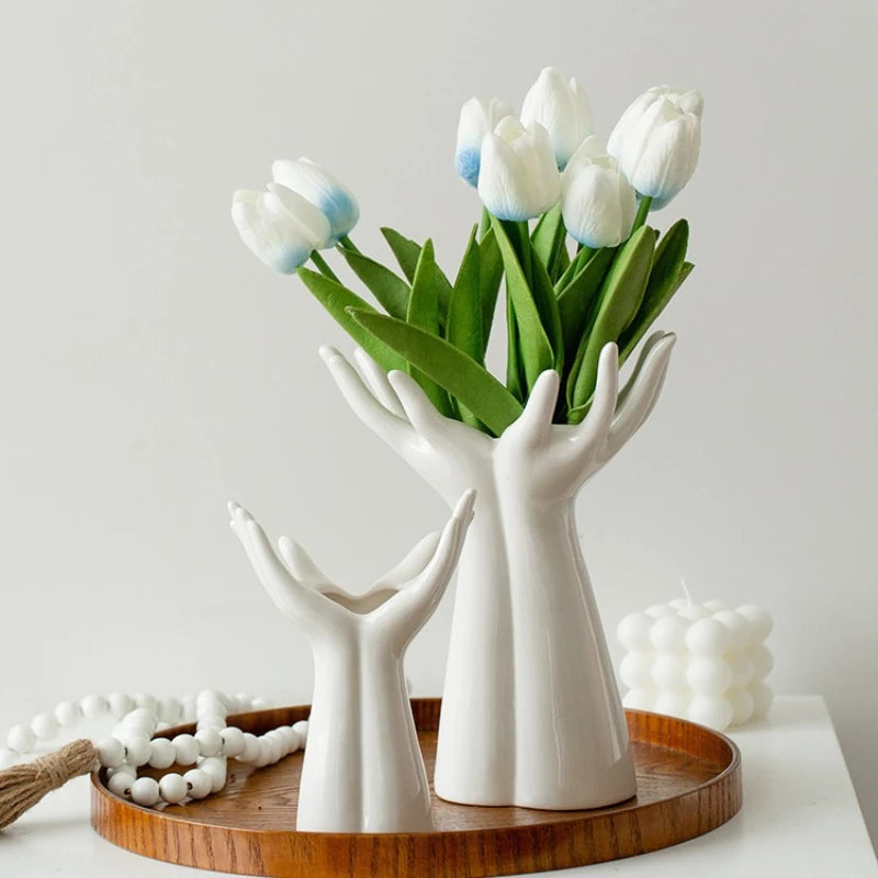 Enhance your home with our Armed-Shaped Ceramic Vase, perfect for modern decor. Its unique design and large size make it ideal for showcasing flowers.