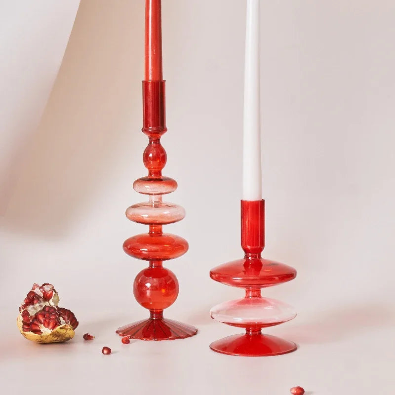 Red Glass Candle Holder